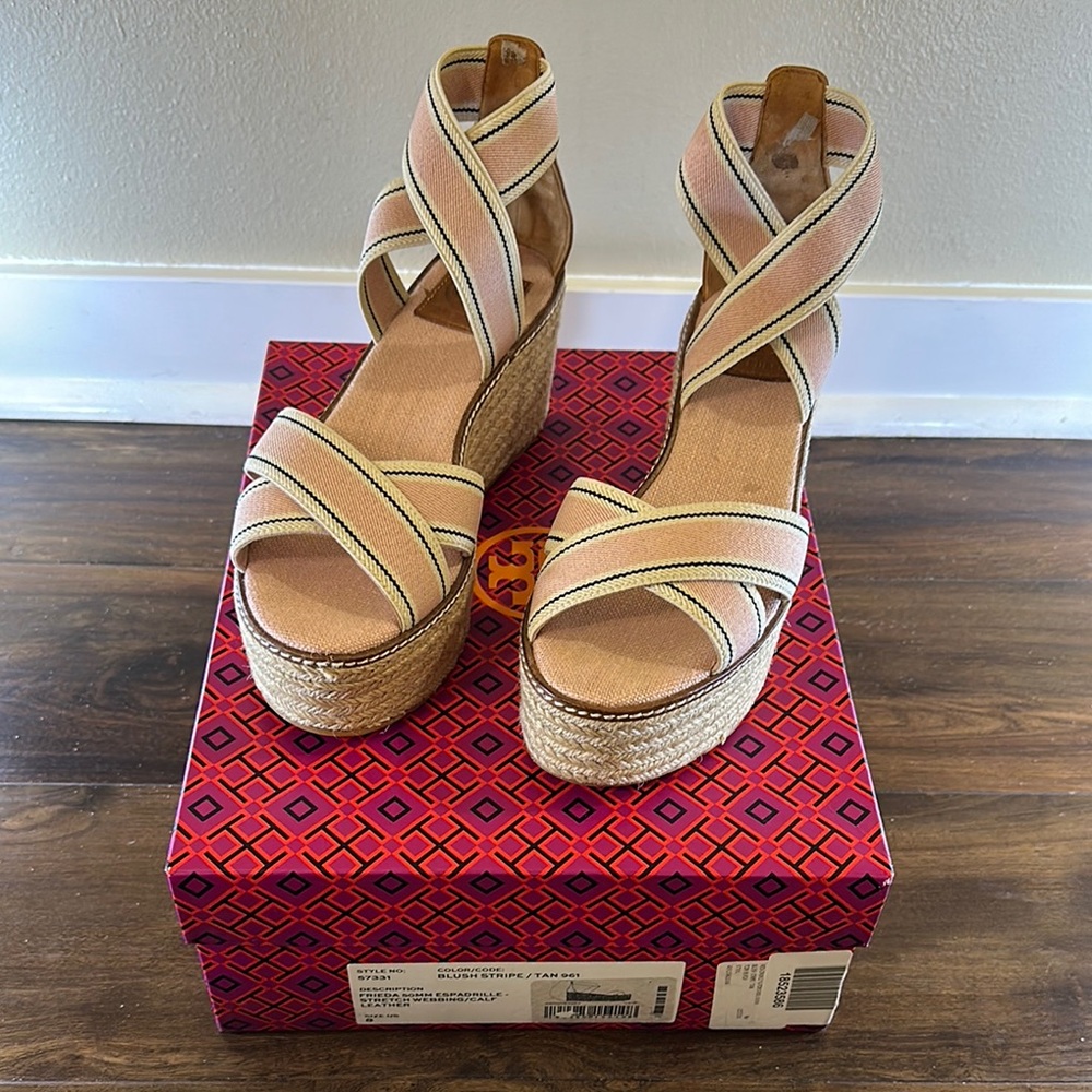 Tory Burch Tan Wedge Sandals with Criss-Cross Straps

(Used three times)